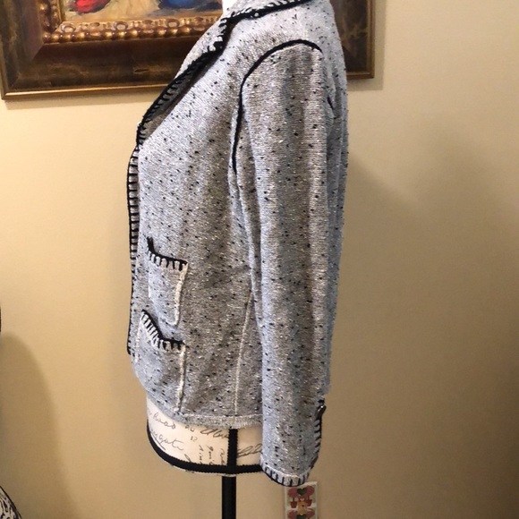 Barbara Katz Classic soft tweed quad pocket stitch trim boho button down sweater - Picture 5 of 13